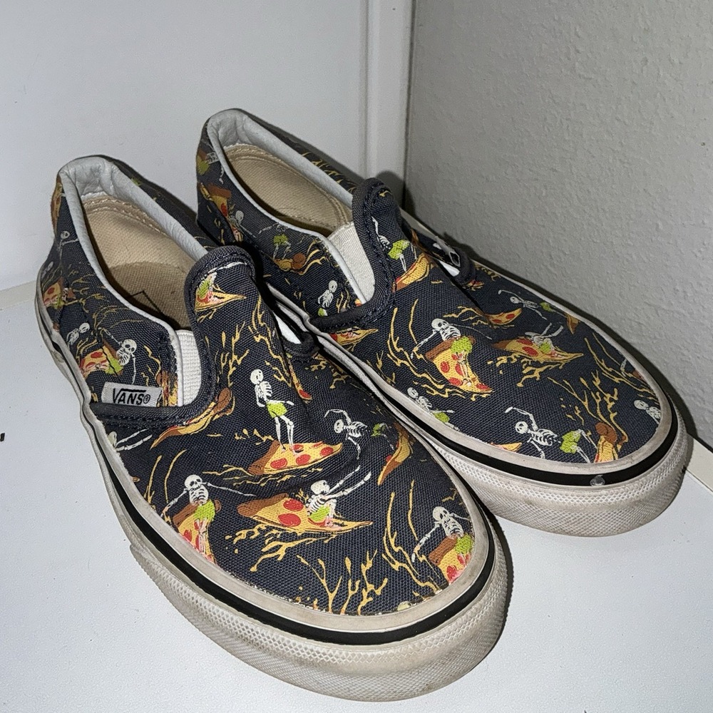 Vans Classic Slip On Shoes Skeleton Pizza Surfer Size Kids US 1.0